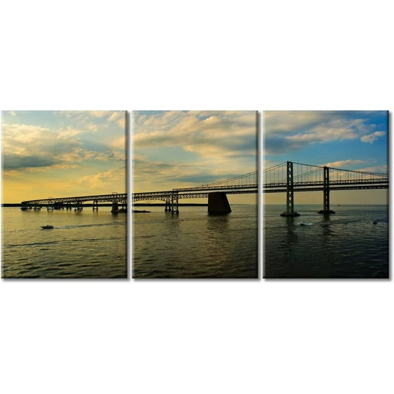 Chesapeake Bay Bridge Pictures for Bedroom Wall Decor Maryland Cityscape at Sunset Canvas Frame Art Prints 5 Panel Wall Art Artwork for Home Walls Posters Wall Hanging, 12"x16"x3 Panels