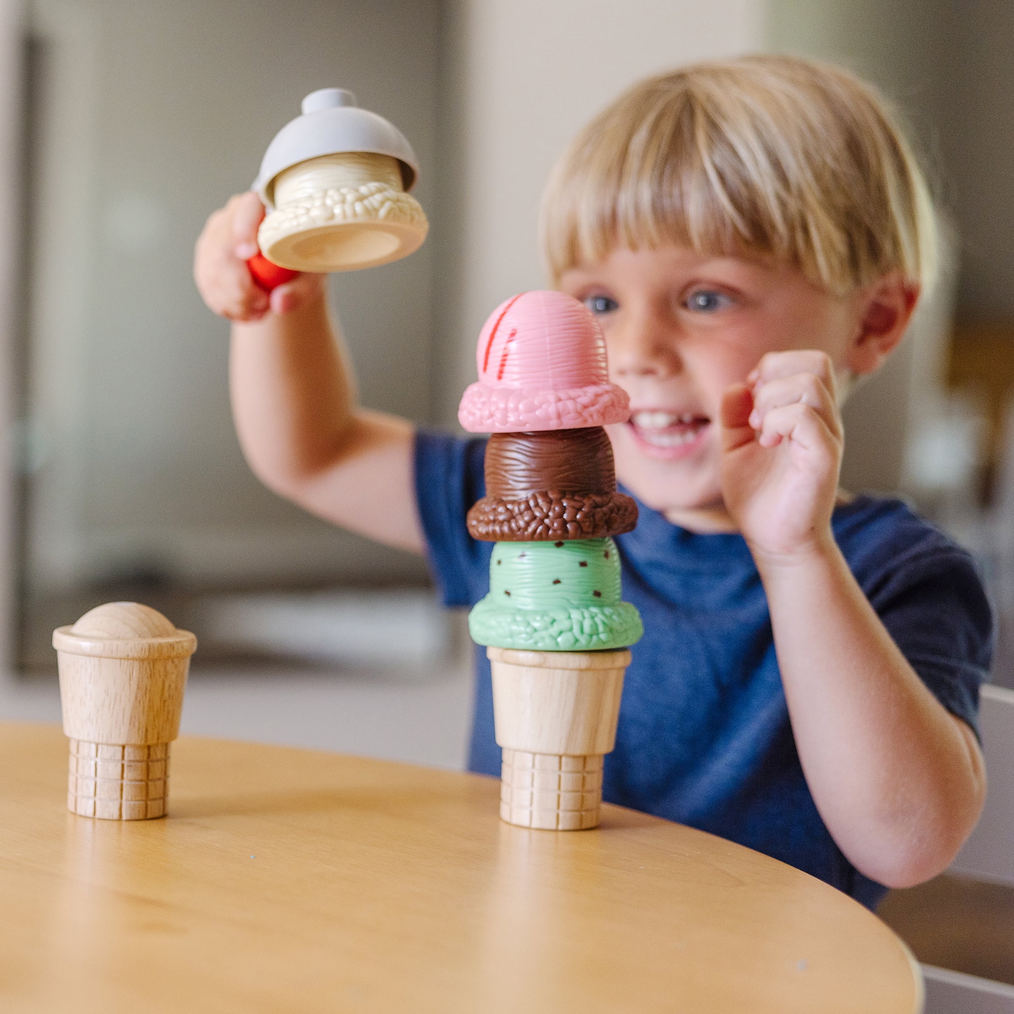 Melissa & Doug Scoop and Stack Ice Cream Cone Wooden Magnetic Pretend Play Food Set, Preschool Toy - FSC Certified, MELISSA & DOUG SCOOP N STACK ICE C