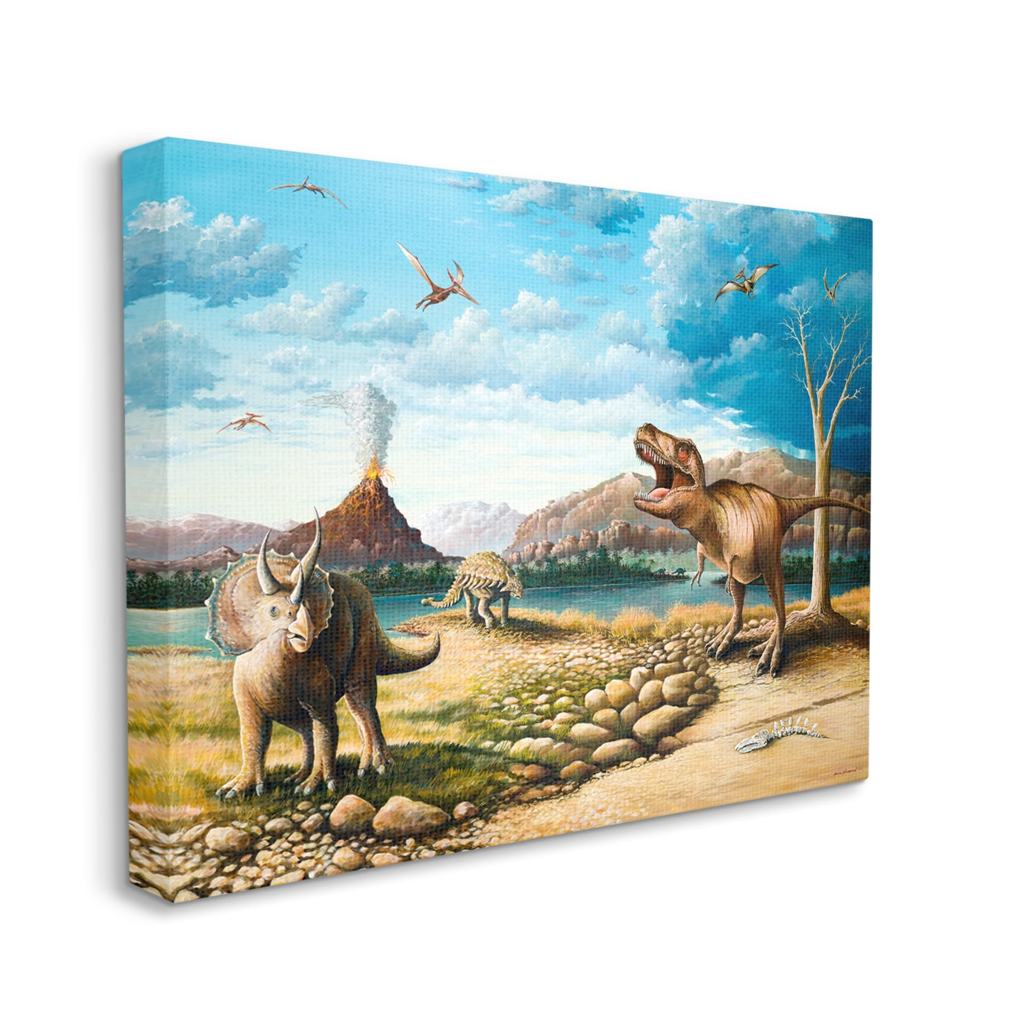 Stupell Ancient Dinosaurs Landscape Animals & Insects Painting Gallery Wrapped Canvas Print Wall Art