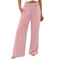 thumbnail image 6 of Women'sm Palazzo Pants Stretchy High Waisted Casual Wide Leg Slacks Summer Beach Lounge Trousers with Pockets Pink S, 6 of 10
