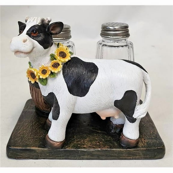 De Leon Collections 15693 Polyresin Diary Moo Cow Barnyard Rustic Farmhouse Ranch Themed Salt and Pepper Shaker Holder Set