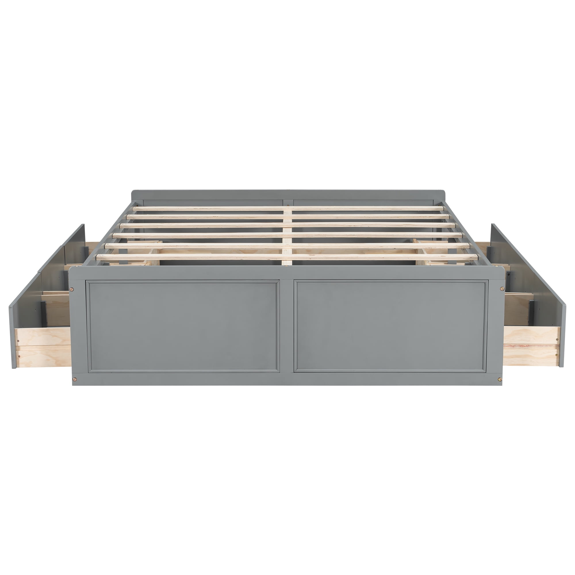 Euroco Wood Queen Size Platform Bed with 6 Drawers, Gray