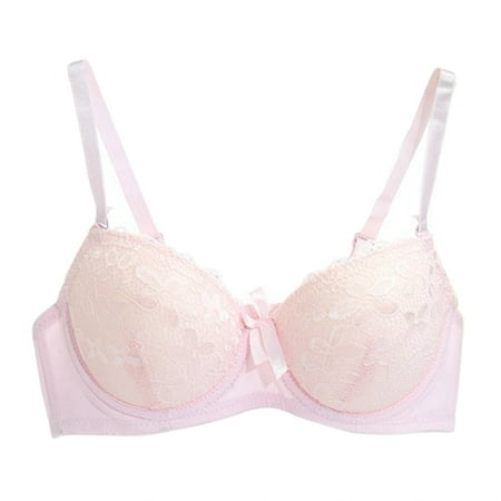 

Lace Push Up Lingerie Brassiere Women s Thick Bra Solid Underwear Embroidery Floral Bralette Adjusted-straps Top Pink 90B