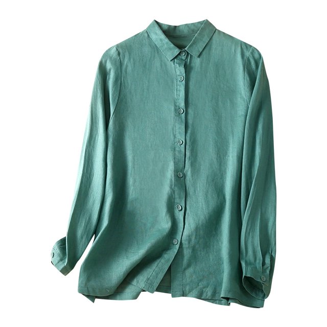 Timegard Womens Shirts Button down Lapel Neck Embroidery Tops Lightweight Work Casual Loose Blouse