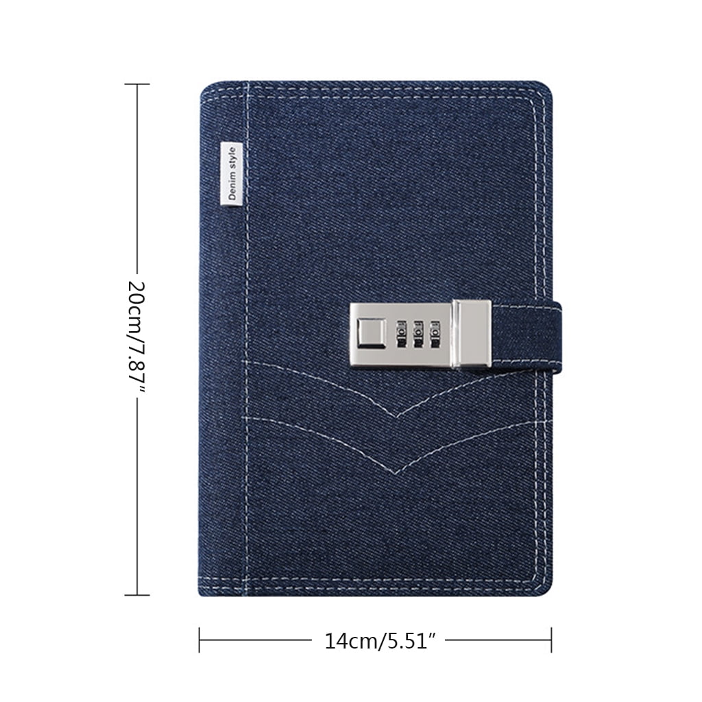 Jesscasday B6 Classic Denim Cover Business Notepad with Combination Lock Ribbon Bookmark