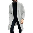 thumbnail image 2 of Herrnalise Mens Faux Fur Coat Single-breasted Warm Cotton-padded Jacket Long Coat Solid Color Men Long Sleeve Hoodless Casual Outwear & Jackets Long Trench Coat Motorcycle Jakcet, 2 of 6