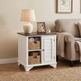 thumbnail image 2 of iooHug modern bedside table also serves as a side table and comes with two woven grass baskets, suitable for both bedrooms and living rooms.(White), 2 of 7