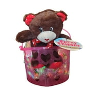 Putt Pantry Non-Dairy Valentine Treat Basket with European Oatmilk Truffles, Chocolate-scented 6" Plush Bear, Heart-shaped Gift Basket, Gift for Lactose Intolerant
