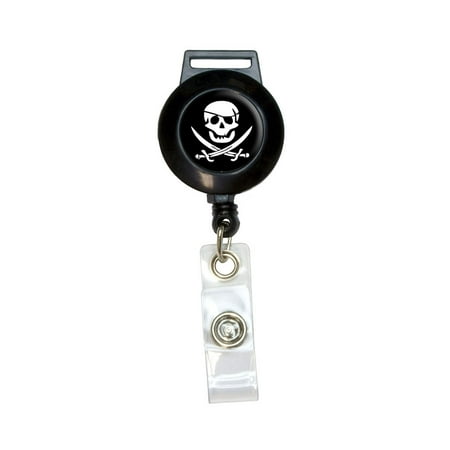 Pirate Skull Crossed Swords - Jolly Roger Retractable Badge Card ID Holder