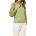 thumbnail image 6 of Allegra K Women's Ruffle Mock Neck Floral Lace Long Sleeves Semi Sheer Elegant Blouse, 6 of 7