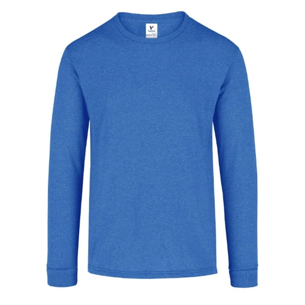 Playera Cuello Redondo Manga Larga para Caballero, Color Royal Jaspe, Talla Mediana, 50% Algodón-50% Poliéster. Yazbek C0354