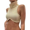 thumbnail image 1 of Slim Fit Ribbed Knit Shoulderless Top For Women High Neck And Sultry Bralette, 1 of 5