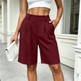 thumbnail image 2 of TEAJOPSUU Women's Casual Bermuda Shorts Elastic Waist Wide Leg Knee Length Summer Pleated Shorts with Pockets for Everyday Outwear Burgundy, 2 of 6