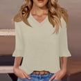 thumbnail image 2 of Women's Quarter Sleeved V Neck Top T-Shirt Tee Summer Casual Vacation Fashion 2025 Lightweight Breathable | CSEONE,Beige L, 2 of 9