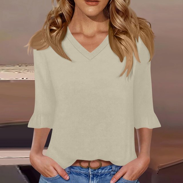 mfyjkho Tops Casuales Para Mujer, Camiseta De Manga Corta Con Cuello En V Para Mujer, Moda 2025, Camiseta Informal De Verano Para Vacaciones Tops Y Blusas Para Mujer M