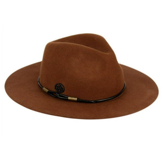 Women Big Brim Wool Felt Fedora Winter Hat with Faux Leather Trimming Band