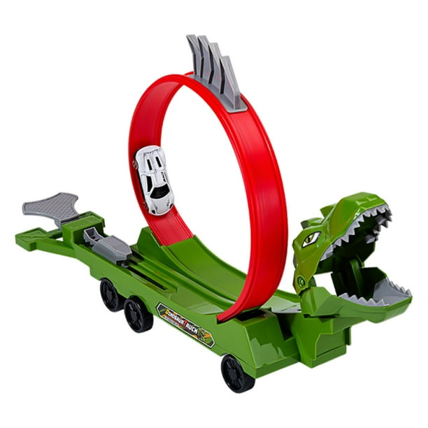 Set de juguete de coche transformable Flex Tracks, fácil de montar, interactivo. Dinosaurio