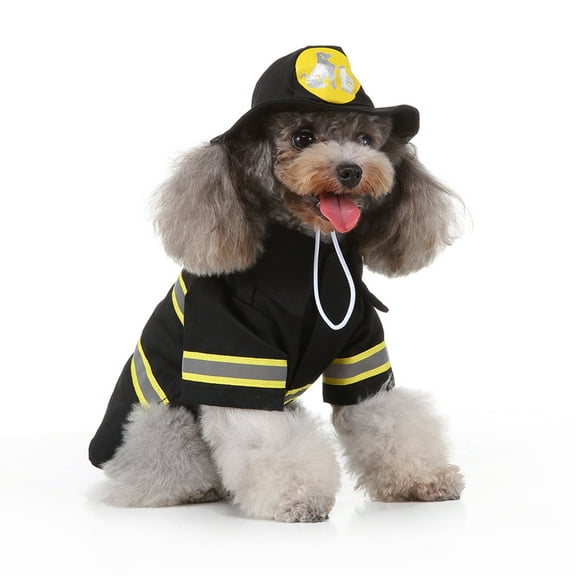 LULULION 1 Set of Pet Cosplay Costume Firefighter Uniform Shape Cotton Black for Puppy Owners Christmas Party
