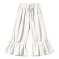 thumbnail image 5 of Karymi Summer Outfits Drawstring Elastic Waist Ruffle Hem Cropped Wide Leg Beach Pants, Adjustable Tie Cuff Casual Anckle Trousers with Side Pockets Women's Clothing, 5 of 9