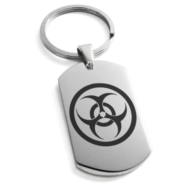 Stainless Steel Encircled Biohazard Engraved Dog Tag Keychain Keyring