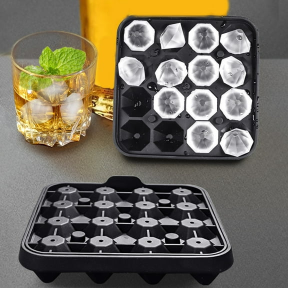HengDidi 16-Cavity Silicone Ice Cube Tray with Water Funnel, Easy Release Diamond Ice Ball Molds for Cocktails Whiskey Cocktail Making - Dishwasher Safe Kitchen Freezer Accessory