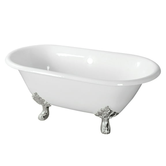 Aqua Eden VCTND603119NC8 60-Inch Cast Iron Oval Double Ended Clawfoot Tub (No Faucet Drillings) in White/Brushed Nickel