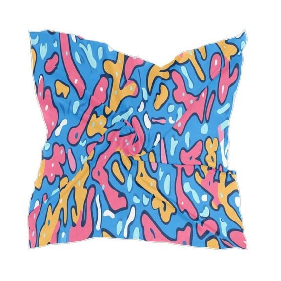 Colorful and Playful Patterns 23.62x23.62in Square Scarf Silk like Fabric Single Sided Print with 10 Hair Clips