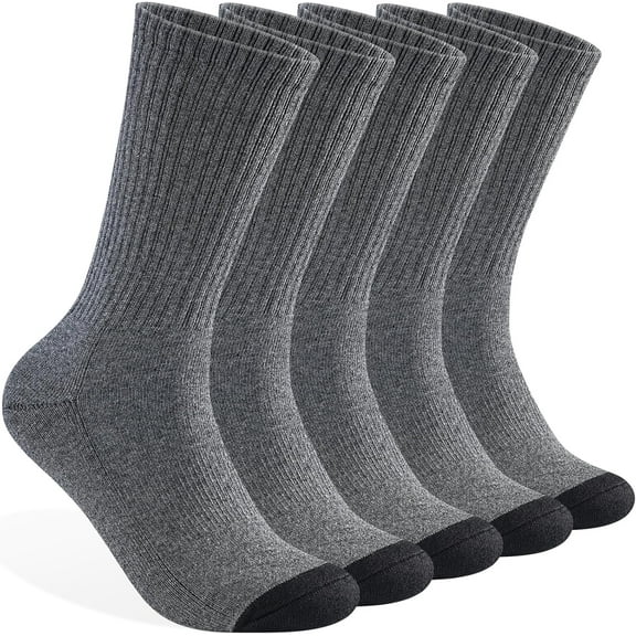 Mens 100% Cotton Cushioned Crew Socks, Athletic Performance Moisture Wicking Work socks