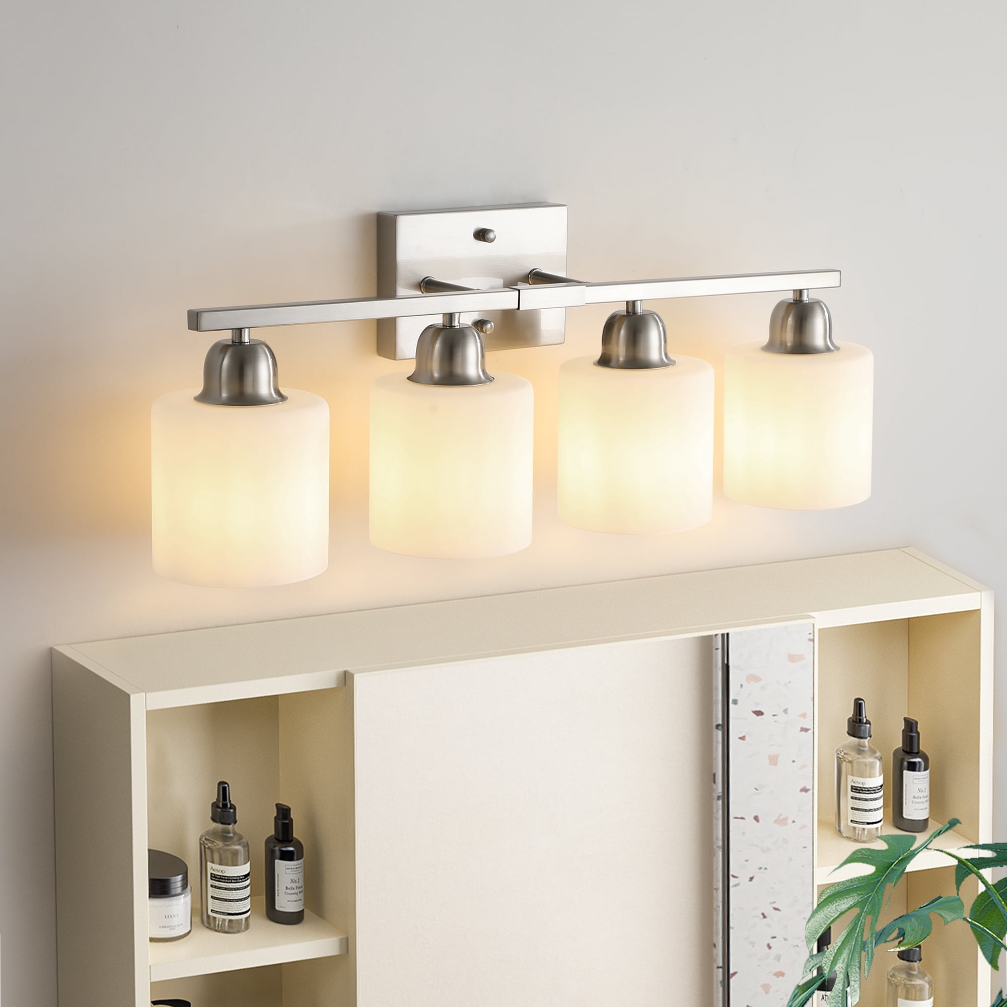 4 Light bathroom lighting fixtures 24.8 inch over mirror&nbsp;Nickel Vanity Lights &nbsp;for Mirror Bedroom/BathroomLiving Room 4* E26 Base Up and Down Reversible Mounting