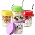 thumbnail image 1 of 4 Pack Overnight Oats Containers with Lids and Spoons, 16 oz Glass Mason Overnight Oats Jars, Large Capacity Airtight Jars for Milk, Cereal, Fruit 4 colors 4 colors, 1 of 5