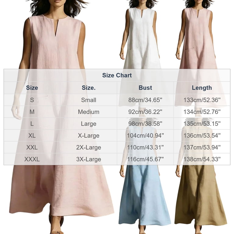 ankle length cotton summer dresses ZQUUVOU Linen for Women Loose Sleeveless V Neck Casual Dresses with Pockets Light Blue ESN-S21422 Bra Hack For Open Color:Caramel Mocha Sizes Available