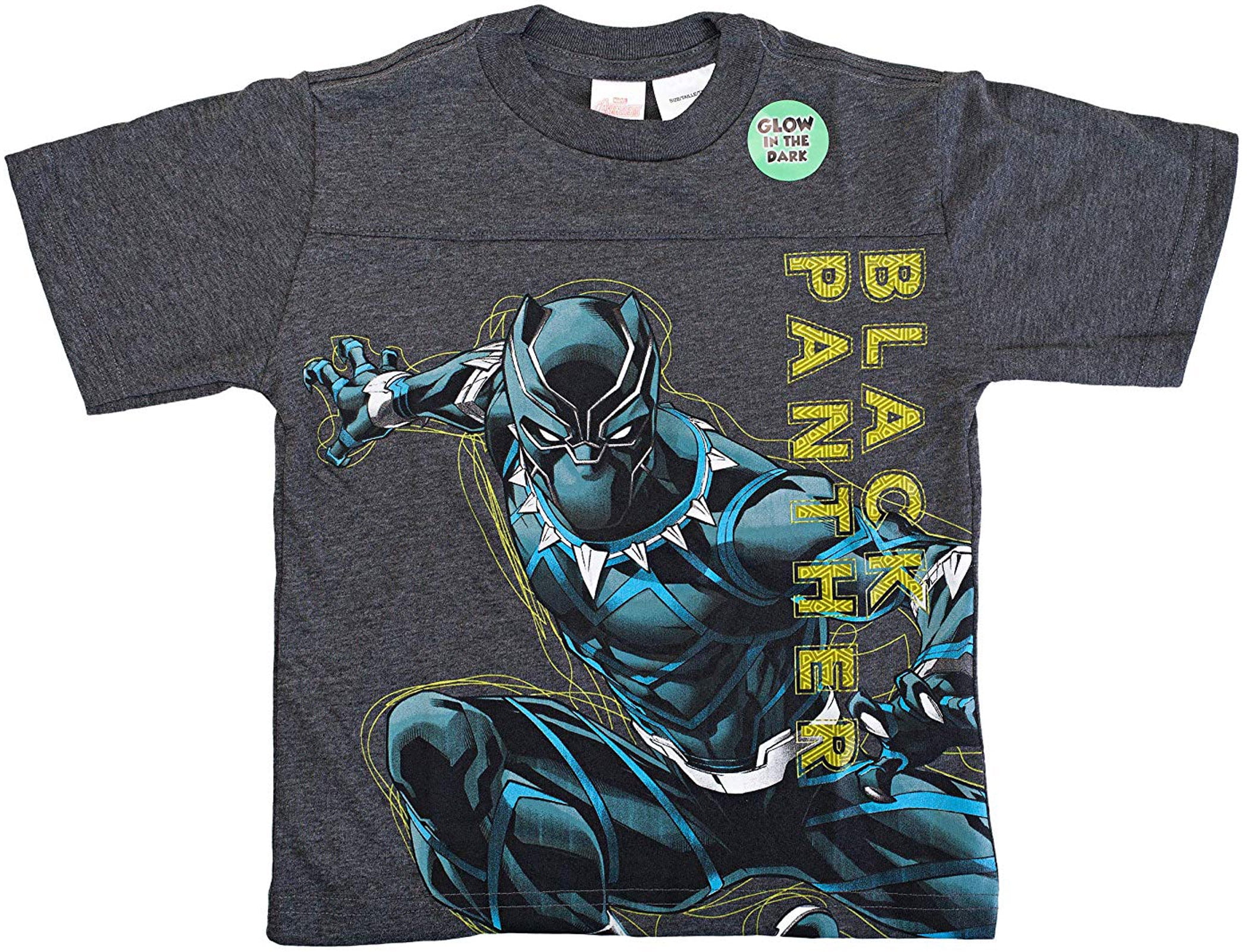 Red Glow in the Dark Short Sleeve BOYS T-Shirt Marvel-Black Panther