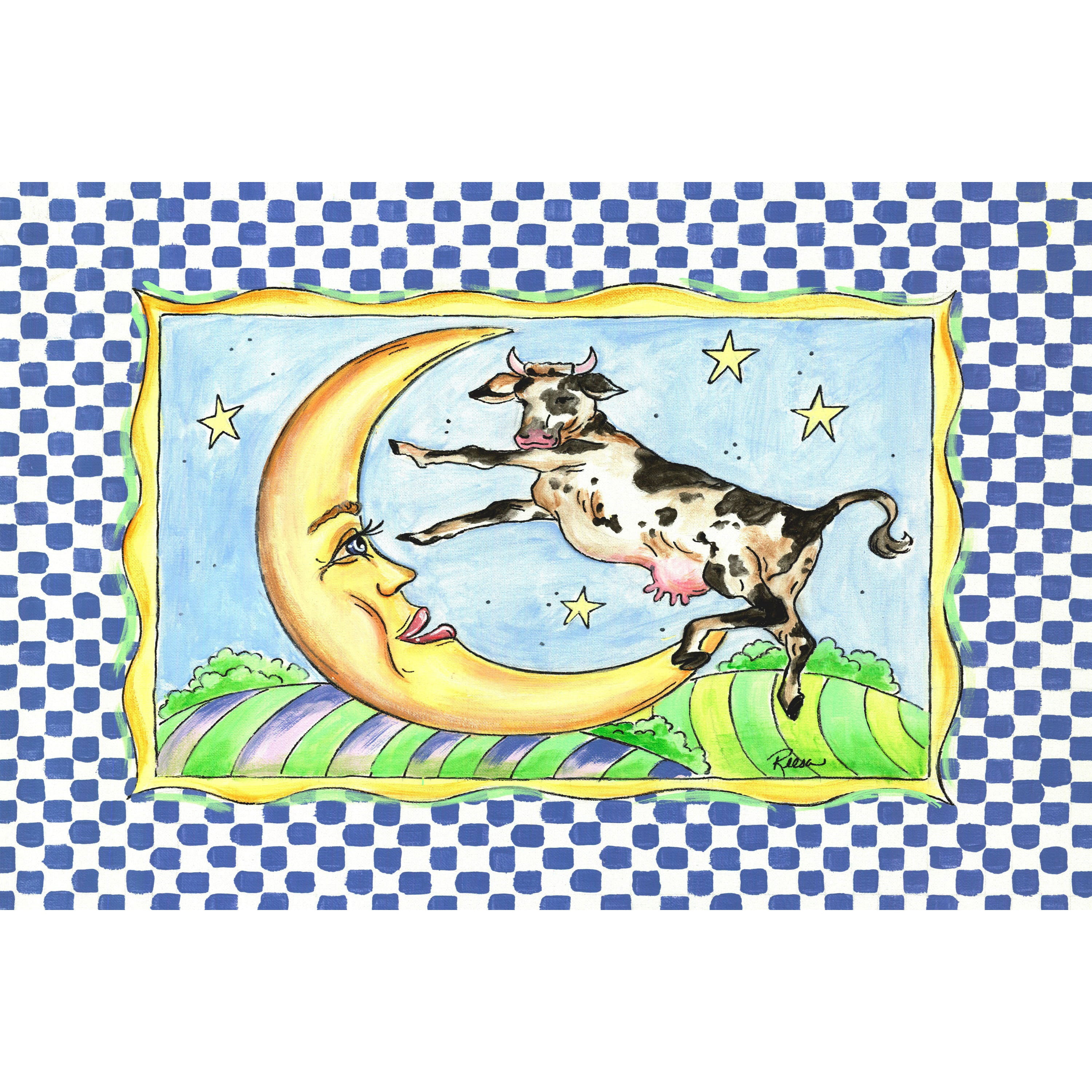 Marmont Hill "Cow & Moon" by Reesa Qualia Painting Print on Wrapped Canvas