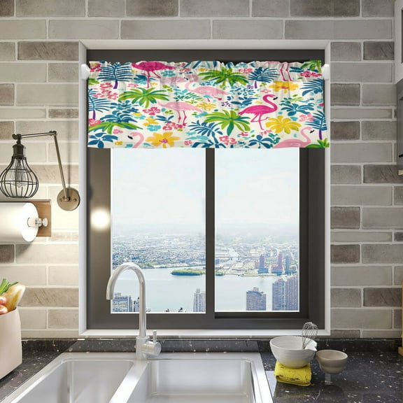 Colorful Flamingo Pattern Curtain Valances Window Treatment Rod Pocket Drape Valance 54" X 18" for Kitchen Living Room Bedroom