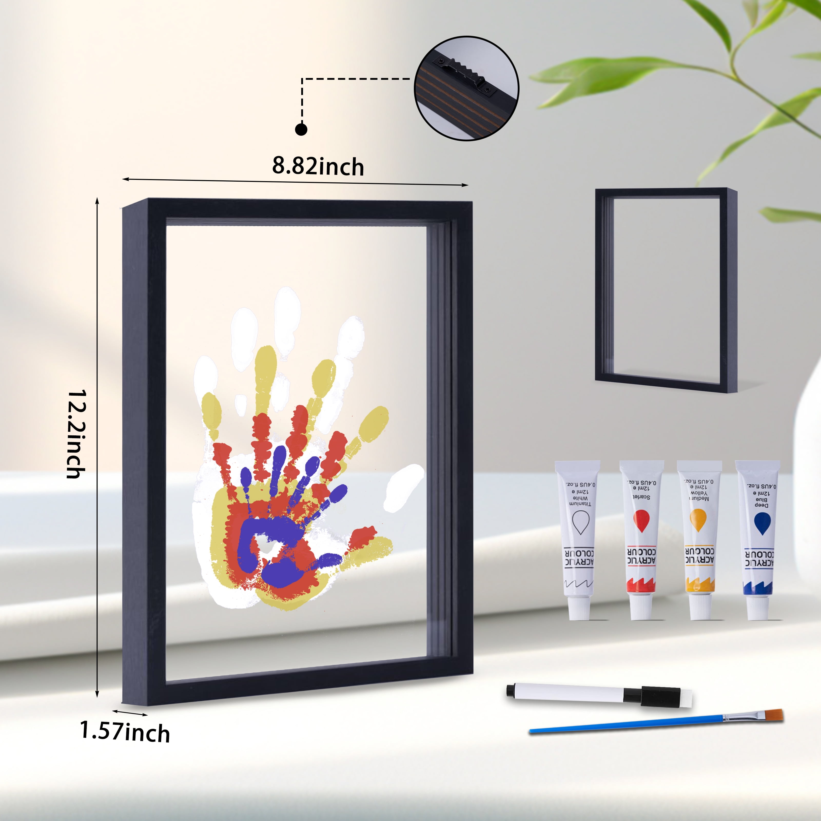 Family Handprint Kit, DIY Craft Keepsake Wood Frame, Endless Gift Set, 4 Transparent Sheets - Black
