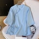thumbnail image 1 of Fiudx Camisas para Mujer Top de Manga Corta con Botones y Cuello Inclinado con Cuello Alto Bordado y Lino para Mujer, 1 of 3