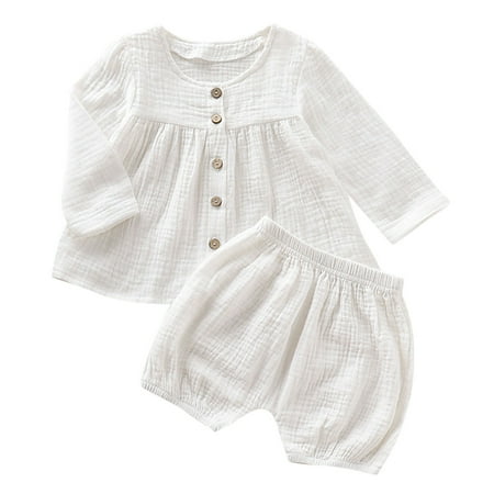 

Baby Girls Boys Solid Autumn Long Sleeve Tops Shorts Sleepwear Clothes
