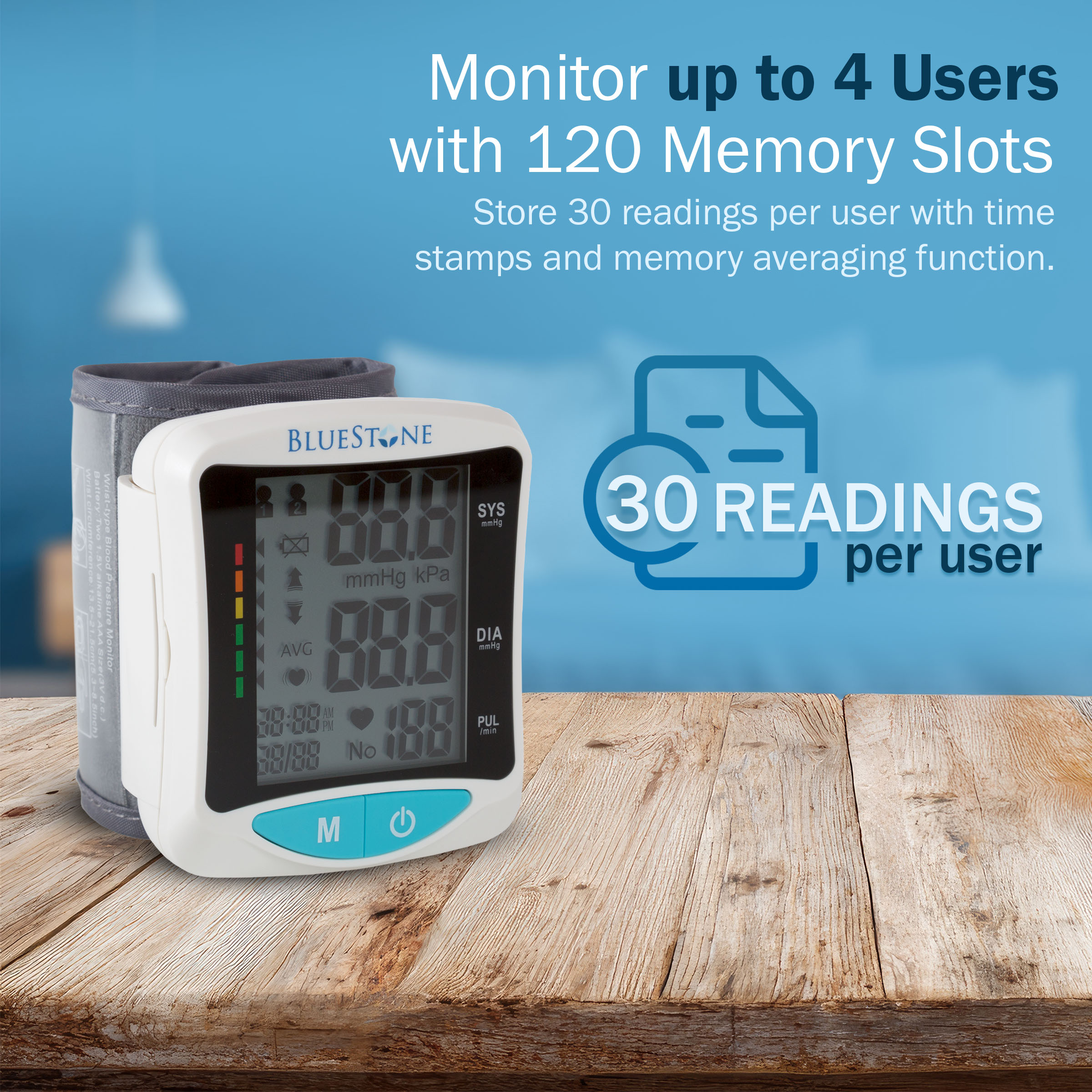Bluestone Automatic Digital Wrist Blood Pressure Monitor, LCD Display, WHO Indicator & Adjustable Cuff