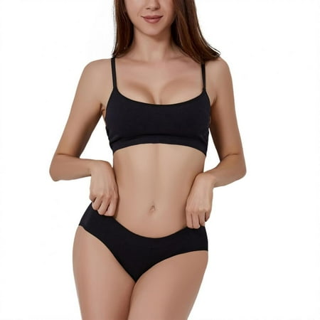 

Popvcly Bra and Panty Sets for Women Crop Top and Ribbed Panties Set Fitness Sports Push up Ladies Underwear
