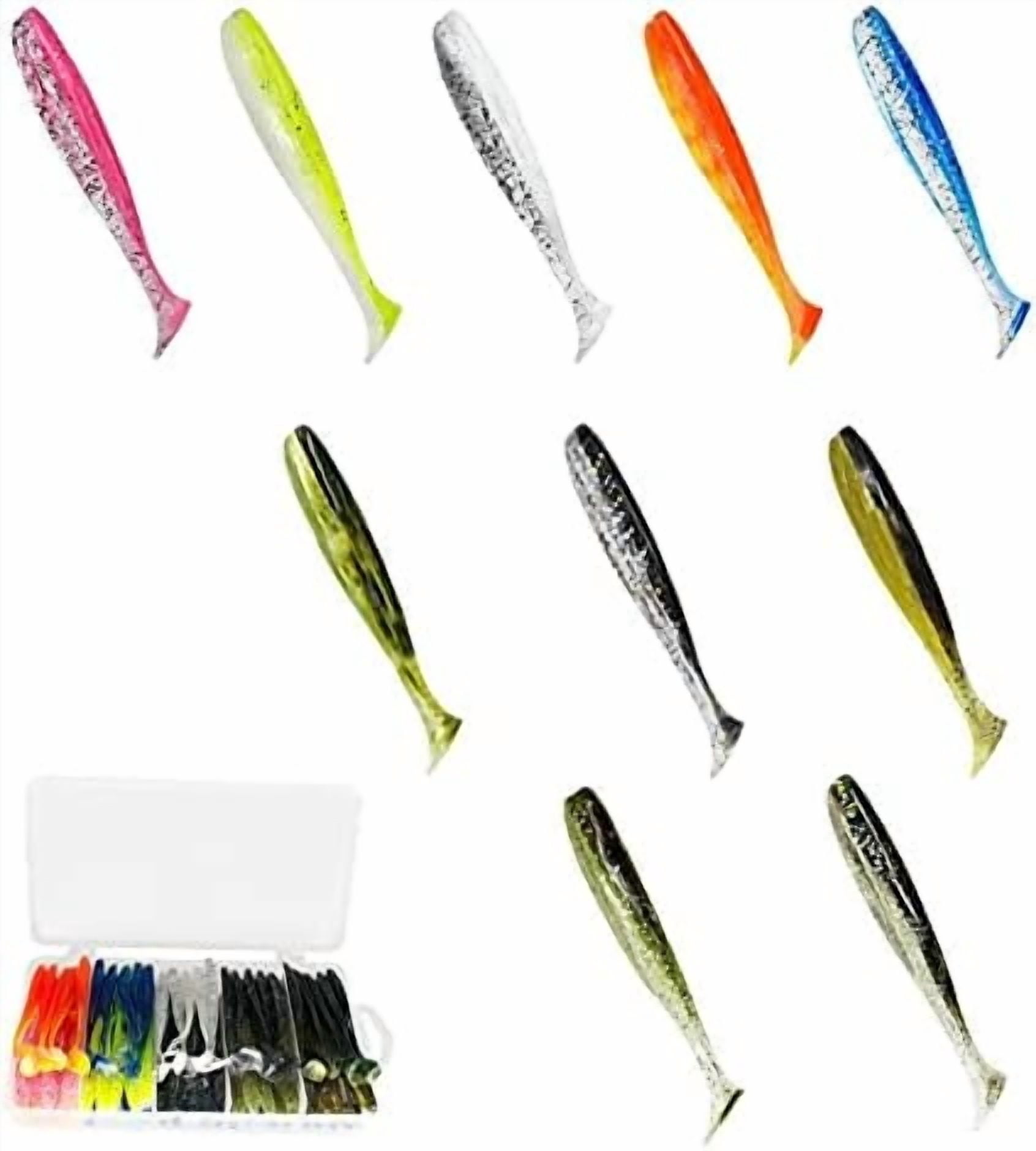 100pcs Paddle Tail Swimbaits Lures, Soft Plastic Fishing Lures Kit, 2.75" Bass Fishing Bait for Freshwater and Saltwater with Box