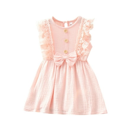 

YUNAFFT Baby Skirts for Baby Girl Clearance Toddler Kids Baby Girls Lace Sleeveless Button Cute Bowknot Solid Princess Dress