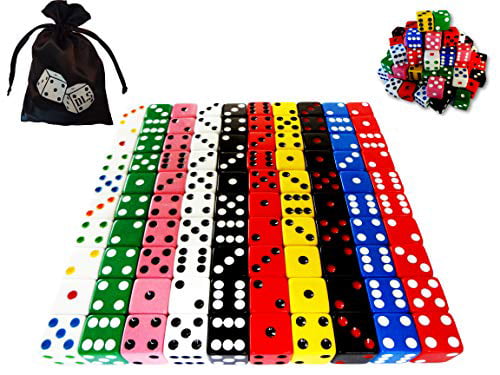 NEW Discount Learning Supplies 100 Piece 16 mm Assorted Dice with Storage Bag 