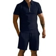 thumbnail image 2 of Short Sets for Men Summer Casual Short Sleeve Quarter Zip Polo Shirt and Shorts 2 Piece Matching Set Tracksuit, 2 of 5
