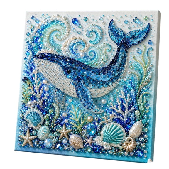 Whale 3D Pearl Diamond Painting Kit for Adults, Ocean Theme DIY Rhinestone Mosaic Wall Art Set, Coastal Gothic Sea Animal Decor Craft Gift for Beginners Home Wall Decoration