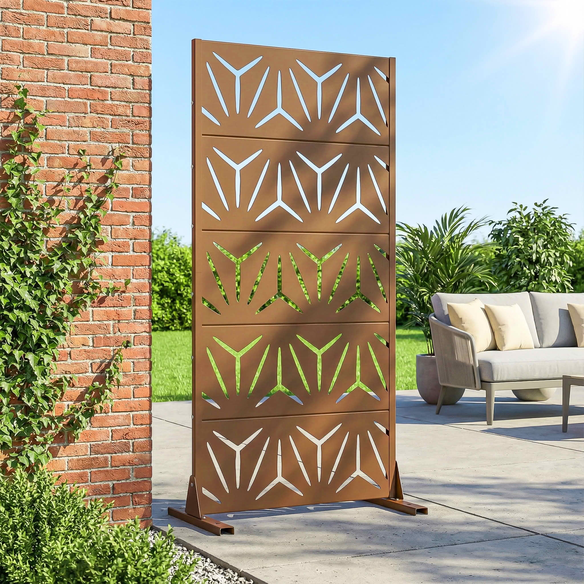 MAYEERTY 59x30 Brown Outdoor Natural Privacy Panel Screen, 5 Piece Set Natural Folding Divider for Backyard and Garden