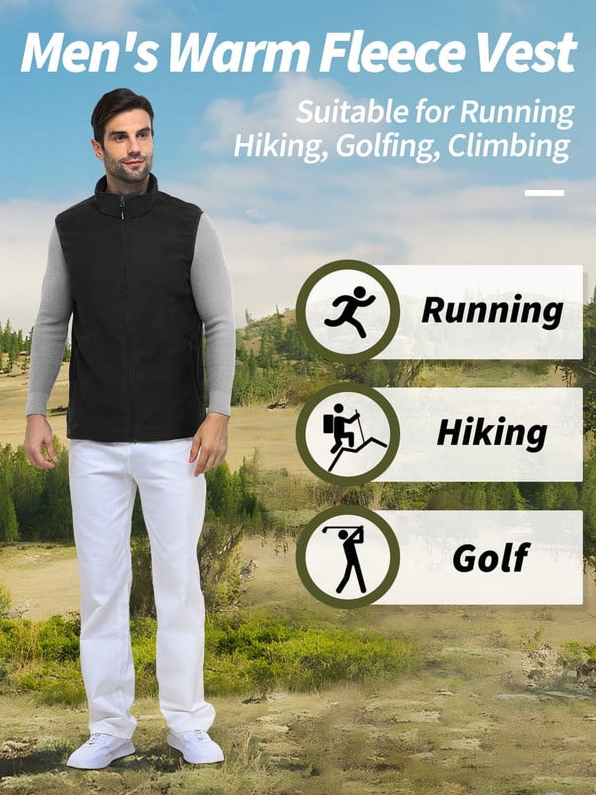 Off Road Ventures Mens Fleece Vest Lightweight Outerwear Zip Up Golf Running Sleeveless Vest With Pockets for Hiking Travel