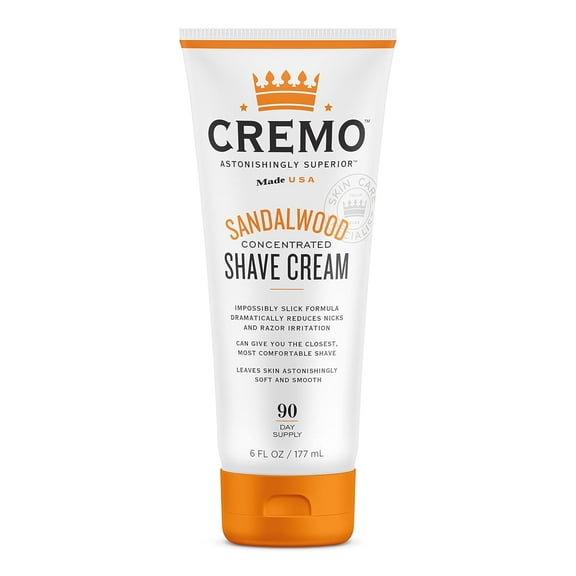 Cremo Barber Grade Sandalwood Shave Cream, Astonishingly Superior Ultra-Slick Shaving Cream for Men, Fights Nicks, Cuts and Razor Burn, 6 Fl Oz
