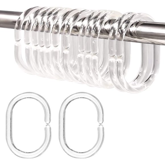12 Pieces Clear Curtain Ring, Plastic Shower Ring, C Shaped Shower Curtain Ring, Curtain Hanger Ring