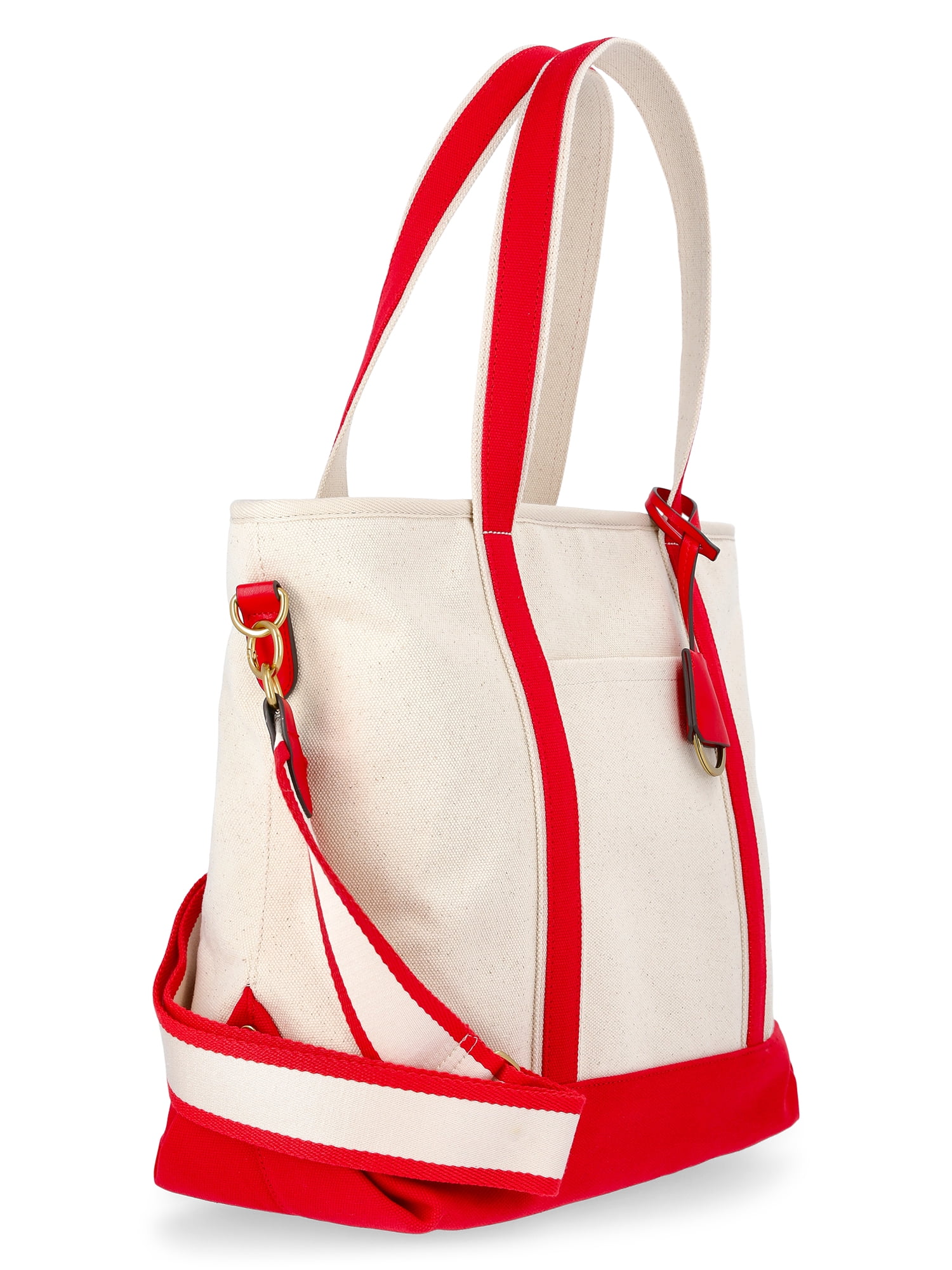 Free Assembly Women's Medium Canvas Tote, Natural/Red Star