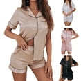 thumbnail image 2 of Women Short Sleeve Pajamas Set Two-piece Nightgown Short-sleeved Loungewear Solid Color Top Shorts for Daily Wear, 2 of 20